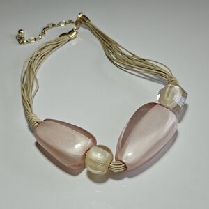 Chico's Gold Tone Pink Chunky Beaded Necklace 17-21.5"